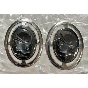 Lamode Sterling Silver Soldier Cameo‎ Hematite Cufflinks